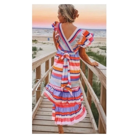 NWT PLENTY BY TRACY REESE Anthropologie Rainbow Striped Midi Dress Small - Picture 11 of 16